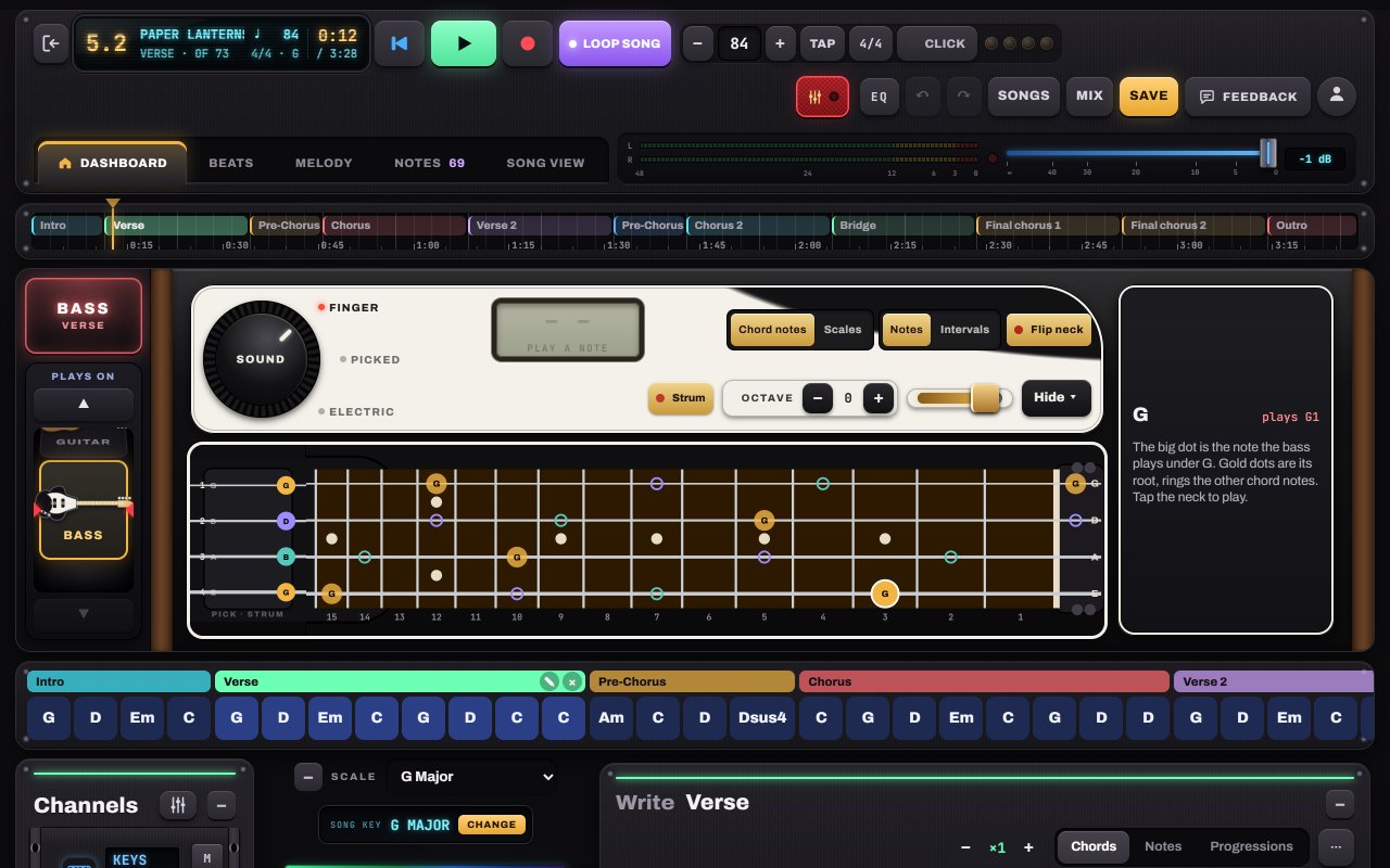 Hold down the bass: the matching Notes to Play screen