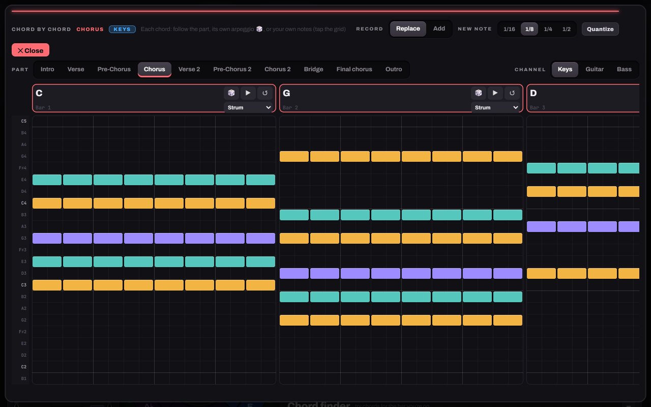Chord by chord screen in Notes to Play