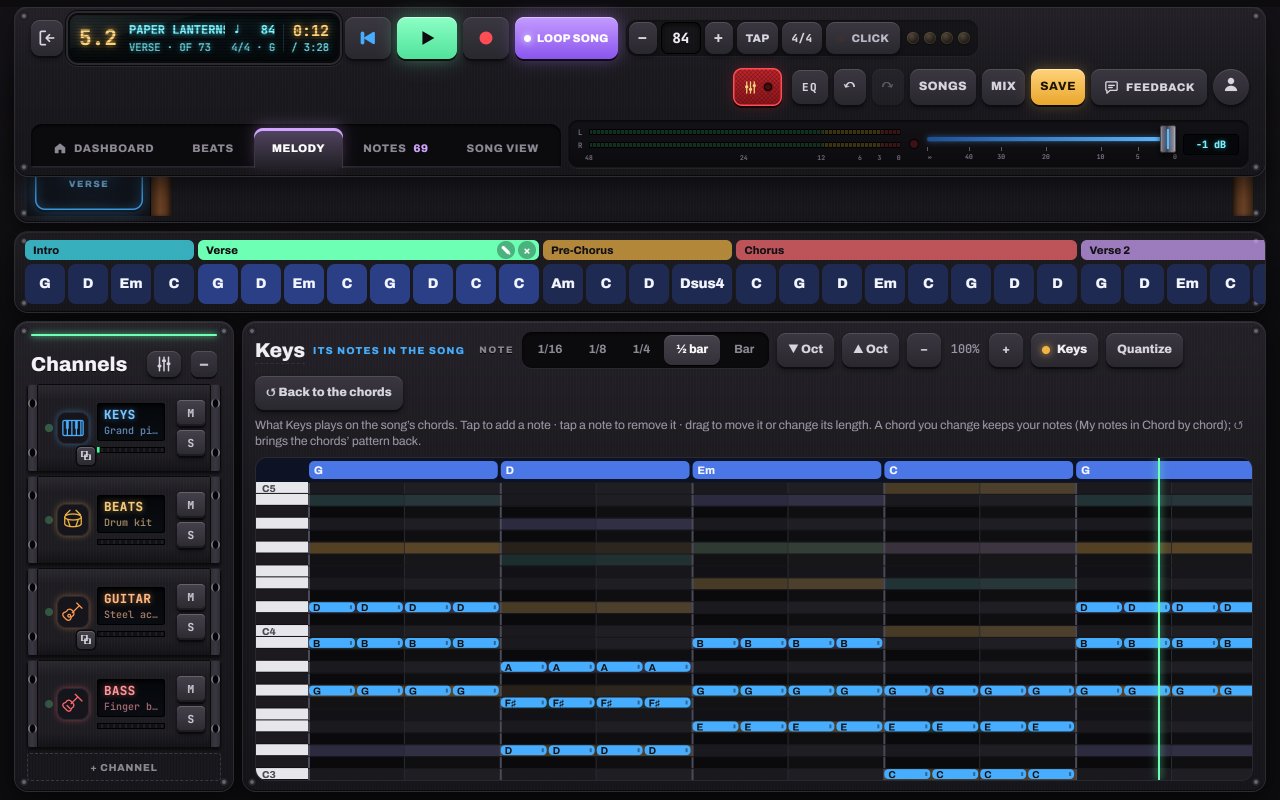 Melody screen in Notes to Play