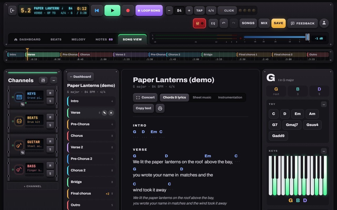 “Paper Lanterns” open in Notes to Play