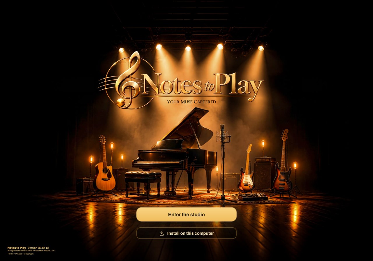 Install it and go offline: the matching Notes to Play screen with numbered callouts